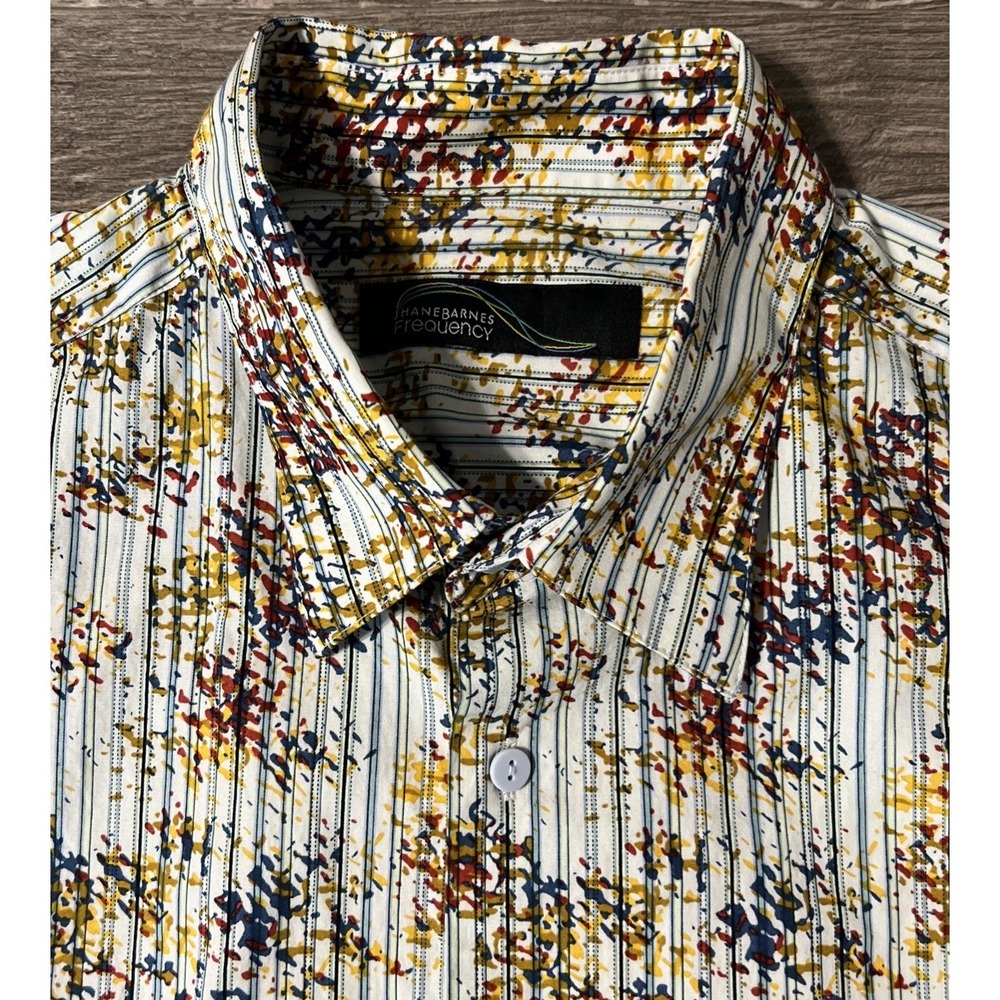 Jhane Barnes Frequency Short Sleeve Striped Abstract Casual Button Shirt Sz 2XL